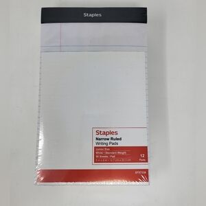 Staples Notepads 5-Inch‎ x 8-Inch Narrow White 50 Sheets/Pad 12 Pads/PK